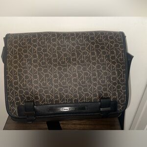 Calvin Klein Monogrammed Brown and Black Messenger Bag